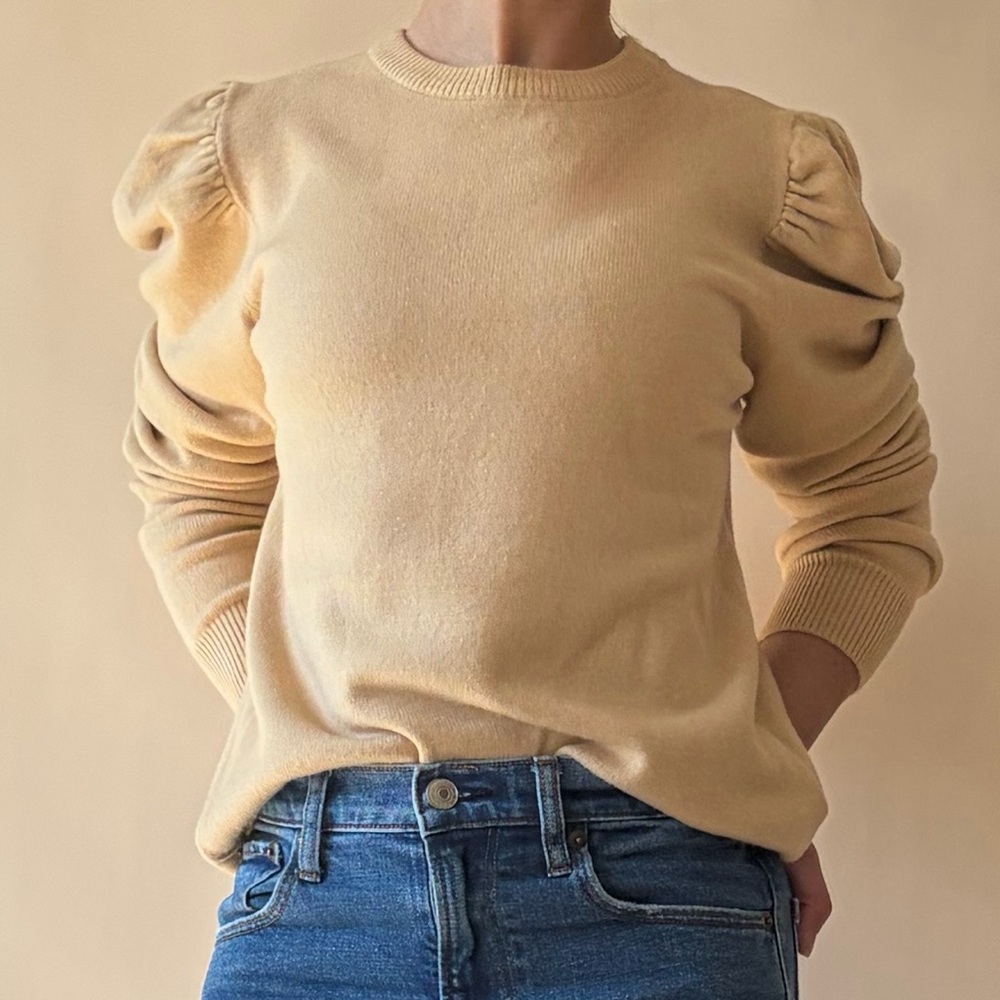 Beige Puff Sleeve Pullover Sweater